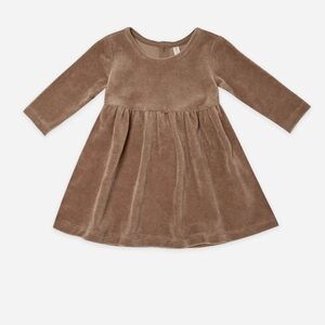Quincy Mae Baby Cocoa Velour Long Sleeve Dress